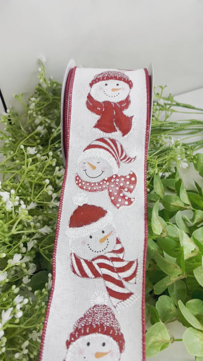 White Ribbon With Snowman Faces