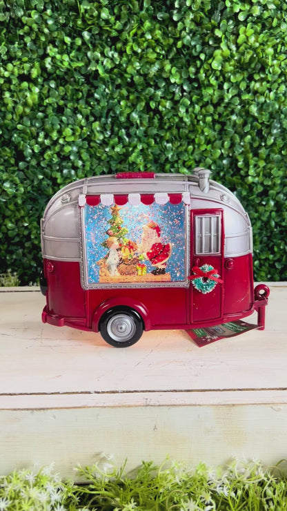 9.25 Inch Lighted Musical Spinning Water Globe Camper With Holiday Figures