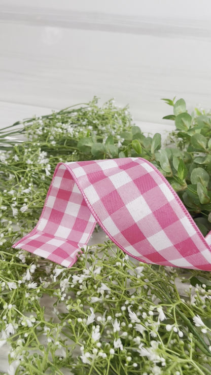 2.5 Inch By 50 Yard Pink And White Woven Check Ribbon