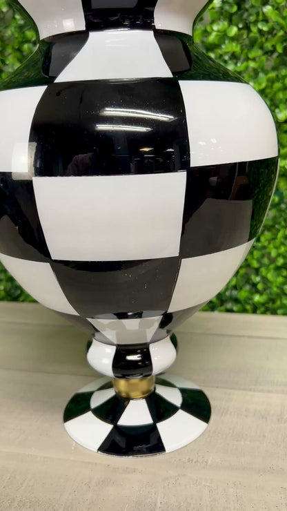 22 Inch Black And White Check Glass Jar