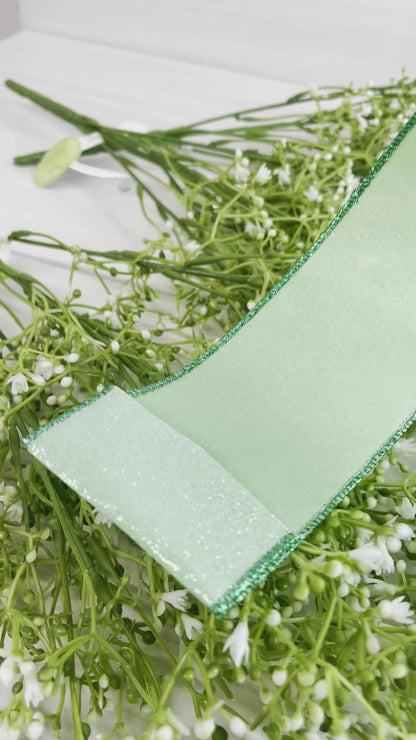 2.5 Inch By 50 Yard Green Glitter Ribbon