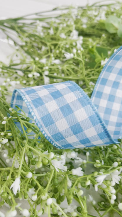 1.5 Inch By 50 Yard Blue And White Gingham Woven Check Ribbon