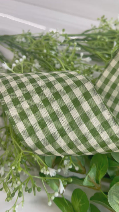 2.5 Inch By 10 Yard Moss And Ivory Gingham Check Ribbon