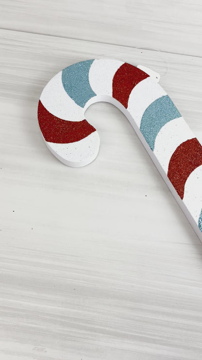 20 Inch Red And Turquoise Glittered Foam Candy Cane
