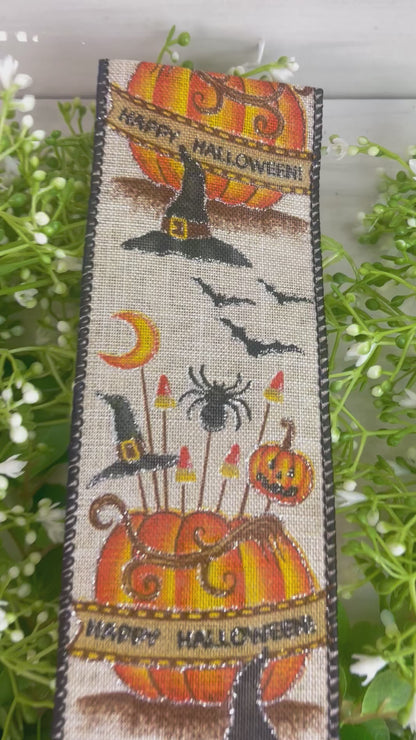 2.5 Inch By 10 Yard Happy Halloween With Spooky Icons Ribbon