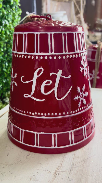 8 Inch Red Let It Snow Metal Hanging Bell