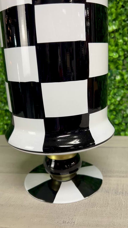 15 Inch Black And White Check Glass Jar