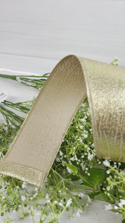 2.5 Inch By 10 Yard Gold Cracked Metallic Ribbon