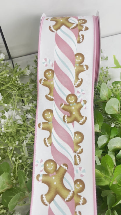 2.5 Inch By 10 Yard Pink And Ice Blue Candy Kids Gingerbread Ribbon