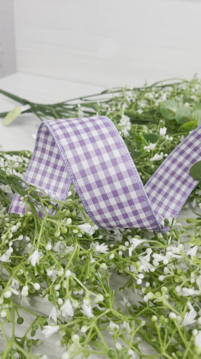 1.5 Inch By 50 Yard Purple And White Woven Gingham Ribbon