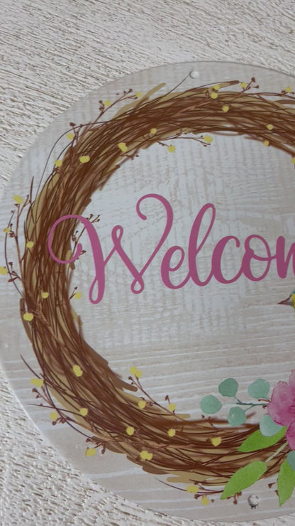 8 Inch Welcome With Bird Nest Metal Sign
