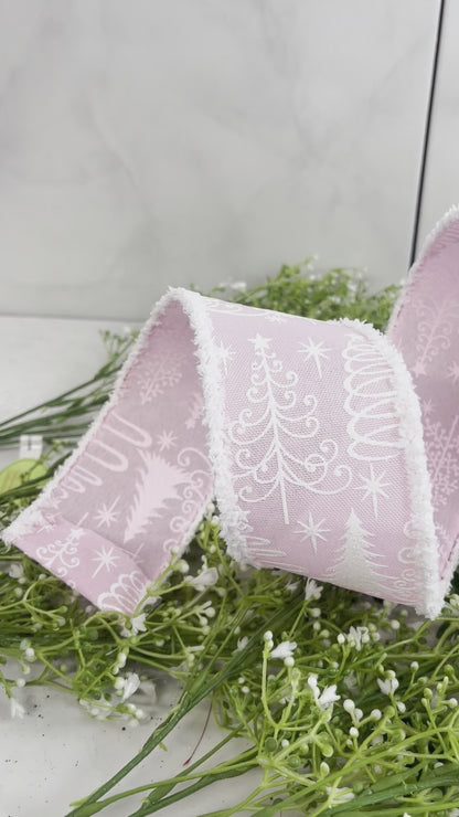 2.5 Inch Pink With White Trees Ribbon