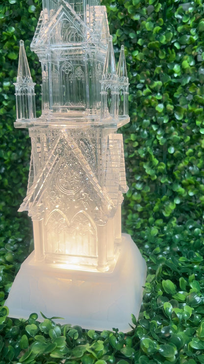 17.25 Inch Clear Acrylic Water Spinning LED Church Snow Globe