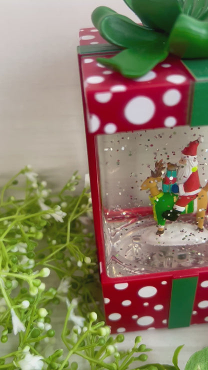 Santa Reindeer Gift Box Snow Globe