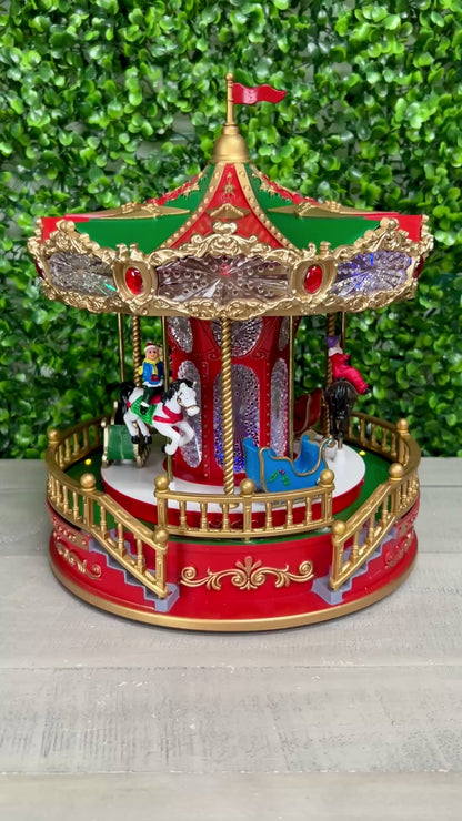 11.1 Inch Lighted Animated Holiday Carousel With Music
