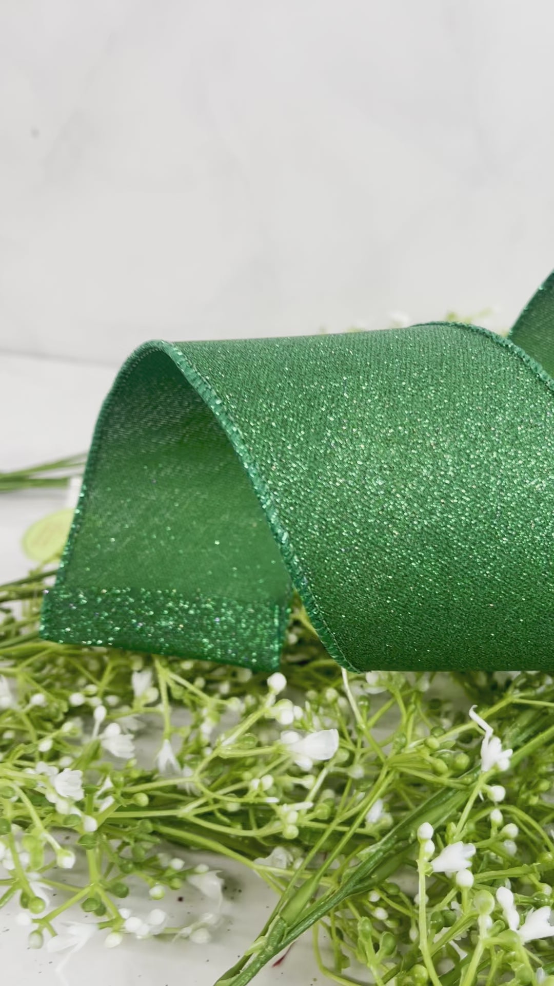 2.5 Emerald Green Glitter Ribbon - Wired Christmas Ribbon - 10 Yards