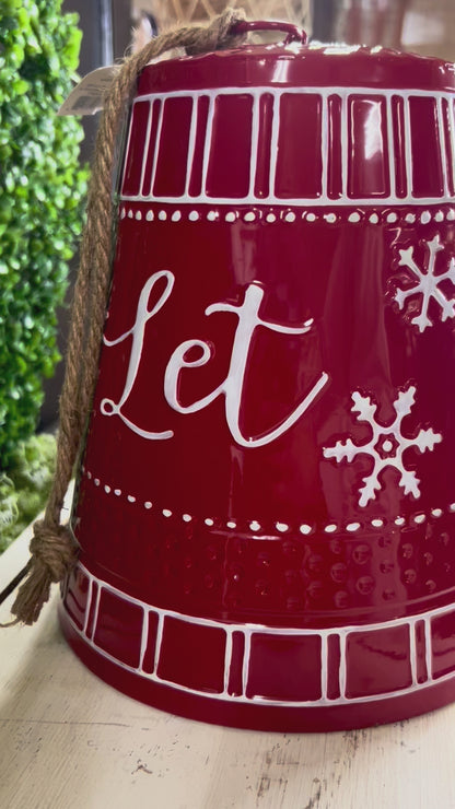 9.75 Inch Red Let It Snow Metal Hanging Bell