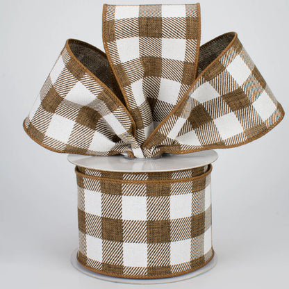 2.5 Inch By 10 Yard Brown And White Striped Check On Royal Ribbon