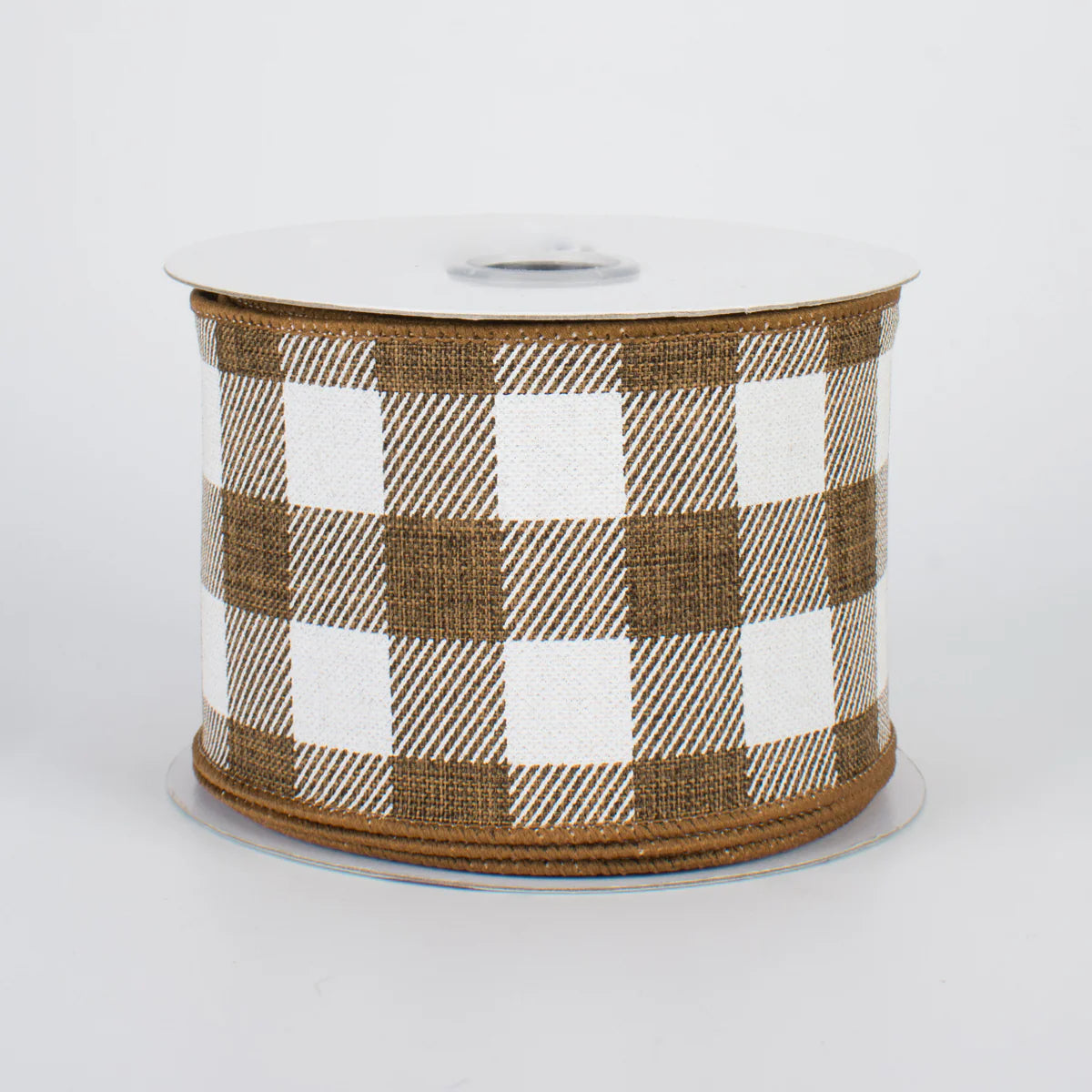 2.5 Inch By 10 Yard Brown And White Striped Check On Royal Ribbon