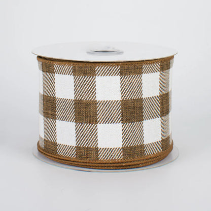 2.5 Inch By 10 Yard Brown And White Striped Check On Royal Ribbon