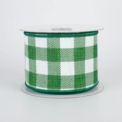 2.5 Inch By 10 Yard Emerald Green And White Check On Royal Ribbon