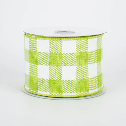 2.5 Inch By 10 Yard Lime Green And White Check On Royal Ribbon