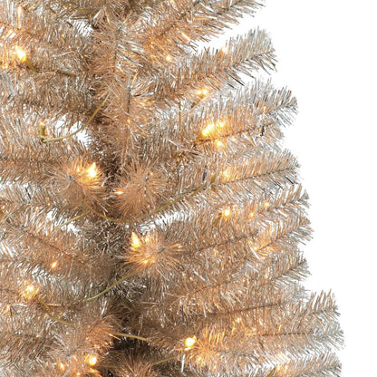 Puleo International 4.5 Foot Prelit Rose Gold Tinsel Artificial Christmas Tree With 70 UL-Listed Clear Incandescent Lights Open Box