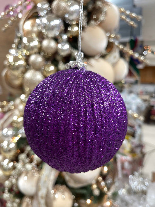 4 Inch Purple Glittered Ball Ornament