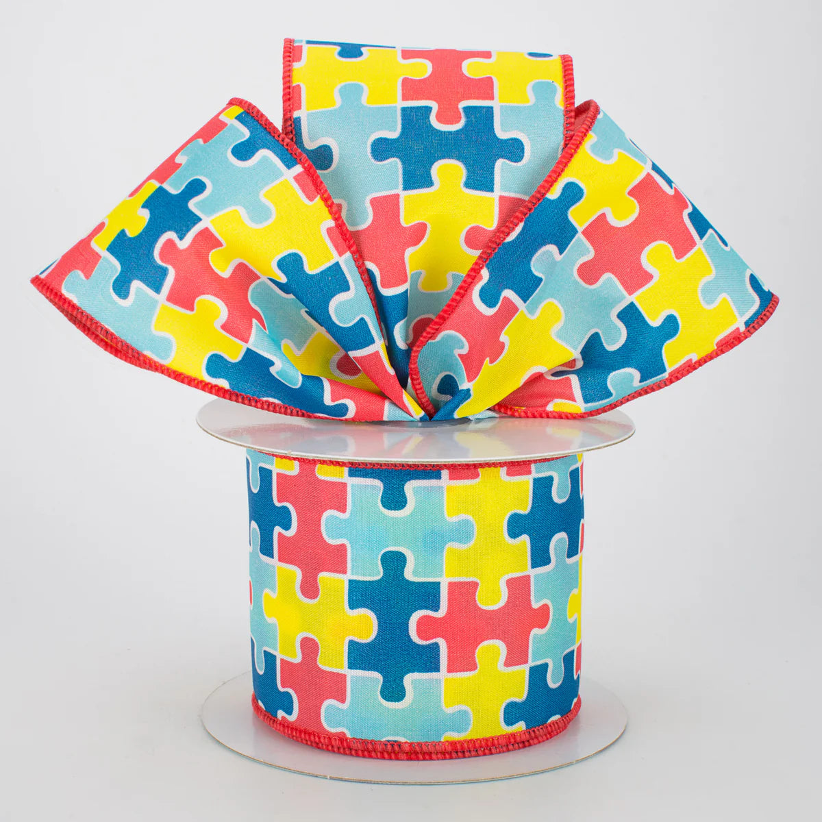 2.5 Inch By 10 Yard Multicolor Puzzle Piece Ribbon