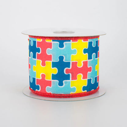 2.5 Inch By 10 Yard Multicolor Puzzle Piece Ribbon
