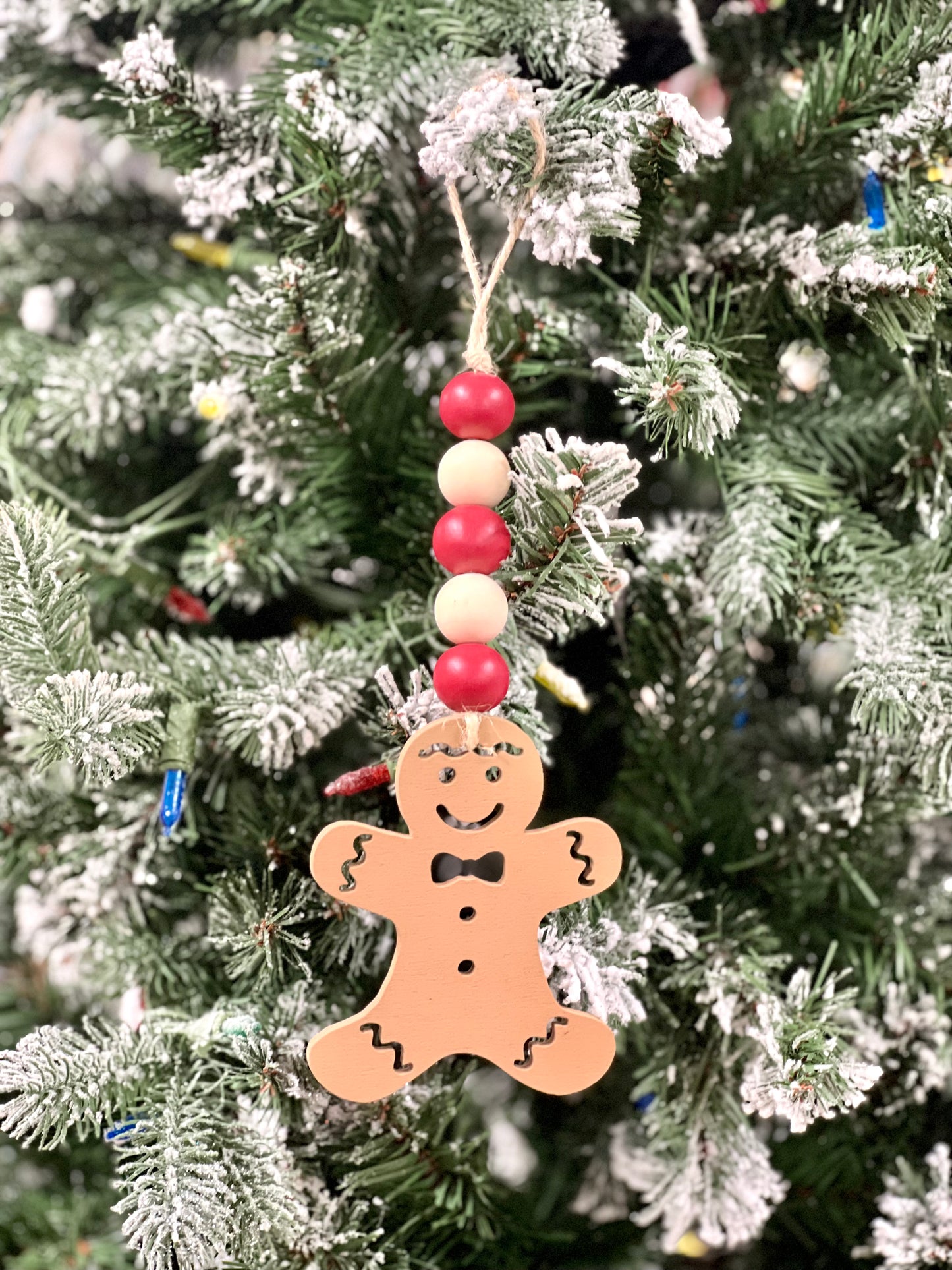Wood Bead Gingerbread Man Ornament 2 Styles