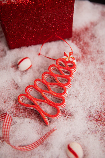 5 Inch Red And White Acrylic Ribbon Candy Tree Ornament