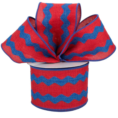 2.5 Inch By 10 Yard Red And Royal Blue Ric Rac Ribbon