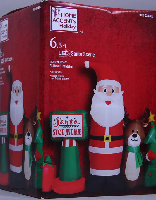 Home Accents Holiday 6.5ft Santa Stop Here Scene Open Box