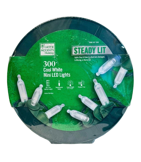 Home Accents Holiday 300 Cool White Mini LED Lights Steady Lit Open Box