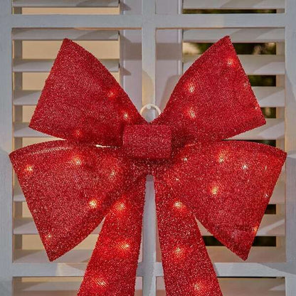 24 Inch Red Tinsel Light Up Bow