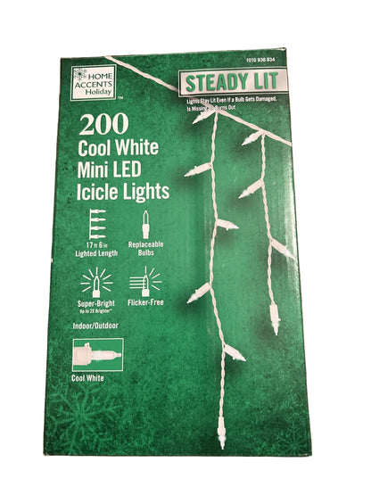 200 Count Cool White Steady Lit Mini LED Icicle Lights Open Box