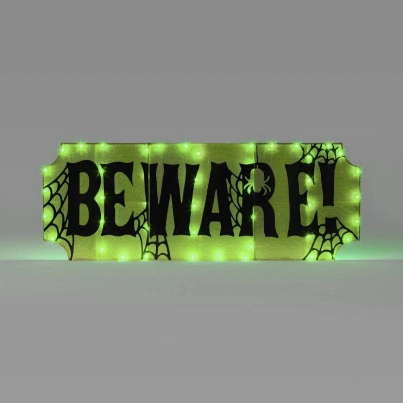 18 Inch Hyde & Eek! LED 'BEWARE!' Tinsel Halloween Sign