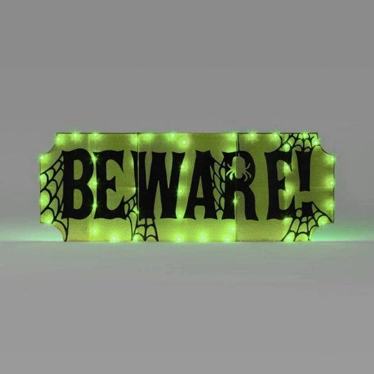 18 Inch Hyde & Eek! LED 'BEWARE!' Tinsel Halloween Sign