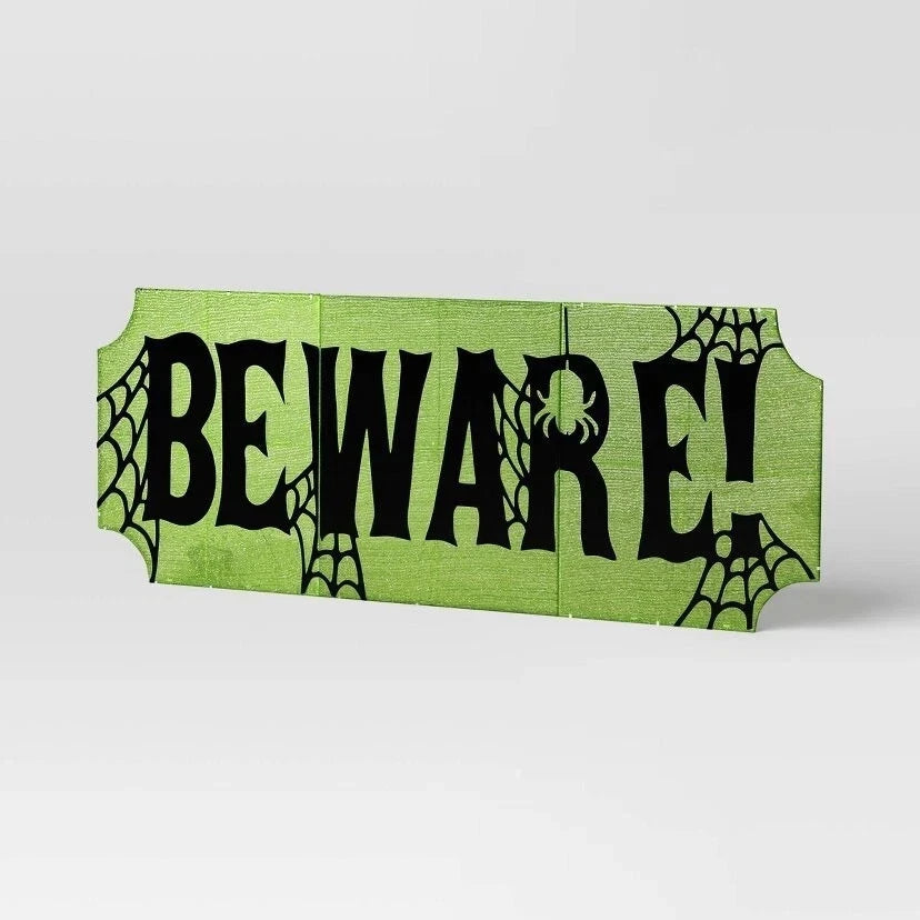 18 Inch Hyde & Eek! LED 'BEWARE!' Tinsel Halloween Sign