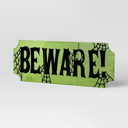 18 Inch Hyde & Eek! LED 'BEWARE!' Tinsel Halloween Sign