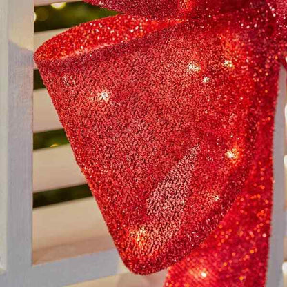 24 Inch Red Tinsel Light Up Bow