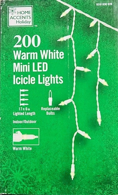 HOME ACCENTS HOLIDAY 200 Warm White Mini LED Icicle Lights Open Box