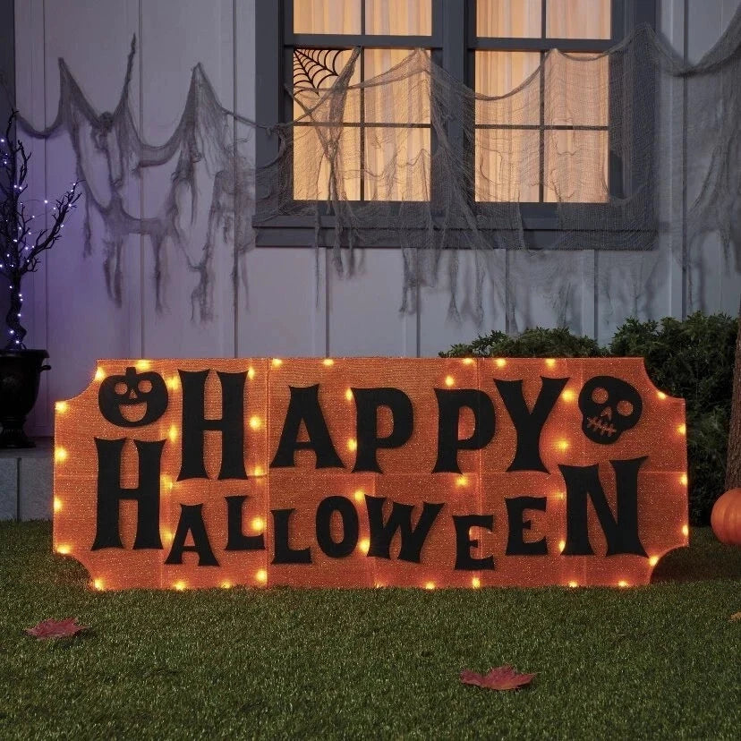 18 Inch Hyde & Eek! LED 'Hapy Halloween' Tinsel Halloween Sign