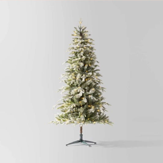 Wondershop 6.5 Foot Balsam Fir Flocked Glitter LED Pre-Lit Tree Open Box