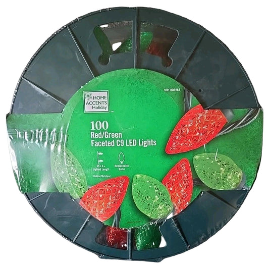 100 Count Red And Green Faceted C9 LED Lights Open Box