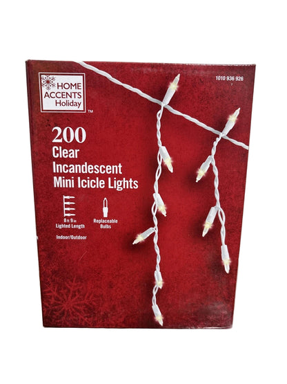 200 Clear Christmas Incandescent Mini Icicle Lights Open Box