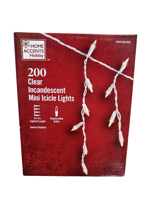200 Clear Christmas Incandescent Mini Icicle Lights Open Box