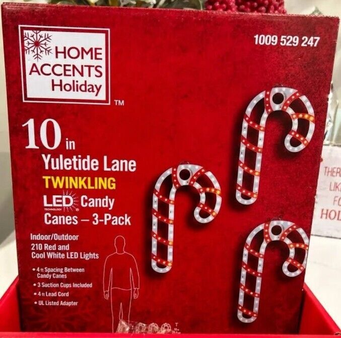 Home Accents Holiday 10 Inch Yuletide Lane Twinkling Candy Canes Three Pack Open Box