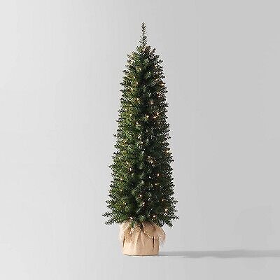 Wondershop  5' Pre-lit Alberta Spruce with Burlap Base Artificial Christmas Tree Clear Lights  Open Box